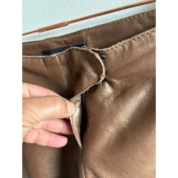 Express World Brand Womens Flat Front Leather Bootcut Pants Bronze Sz M - Picture 8 of 11